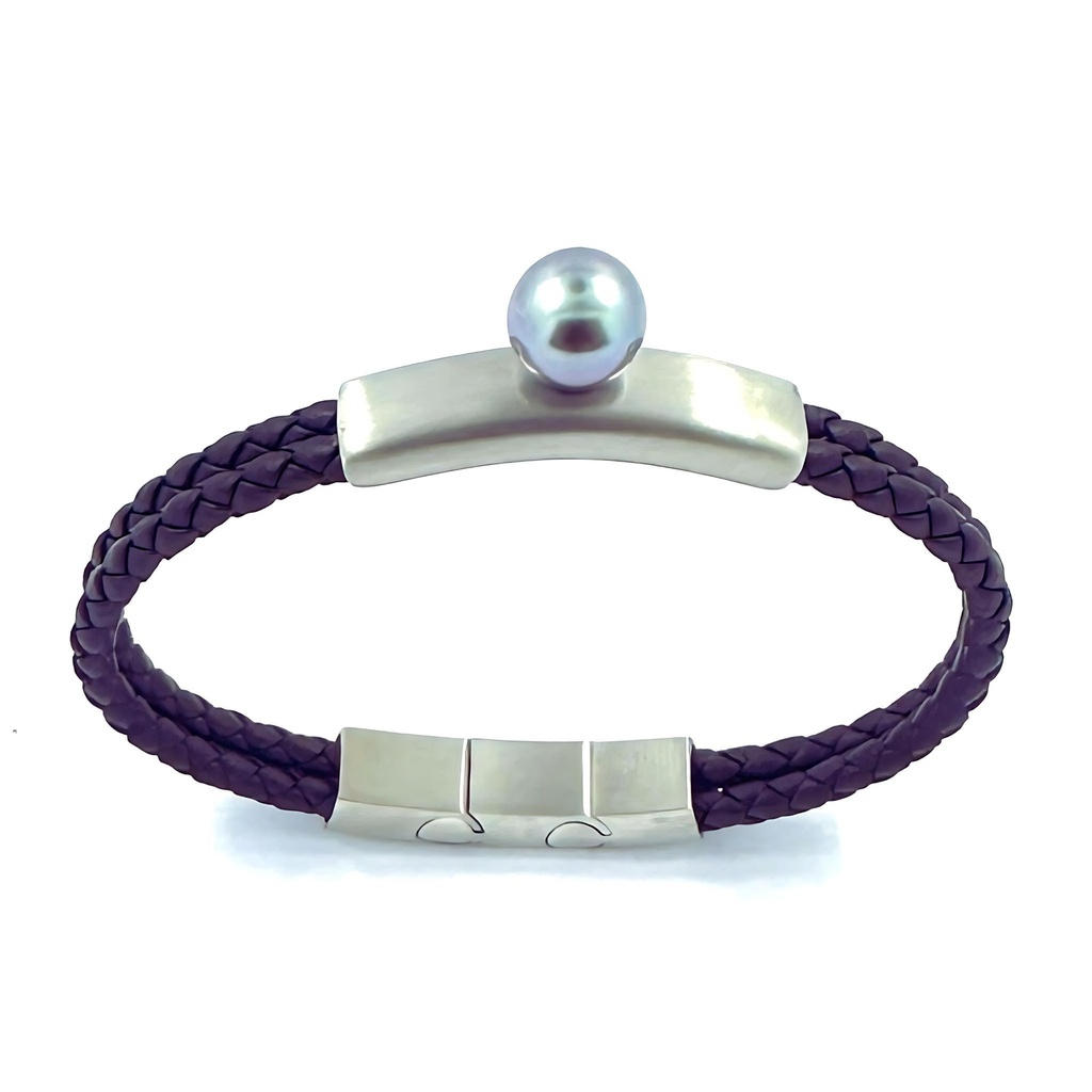 Bracelet Homme Deux Rangs Cuir + Perle - (noir ou marron)