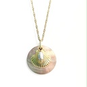 COLLIER NACRE RONDE, SHELL ET KEISHI - ACIER DORE RONDE