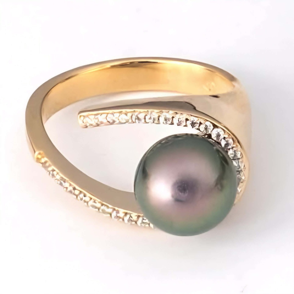 BAGUE PLAQUE OR HAMECON ZIRCONS ET PERLE