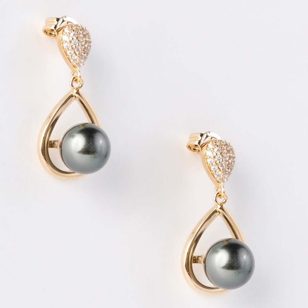 BOUCLES D'OREILLES GOUTTES ZIRCONS ET PERLE DE TAHTI