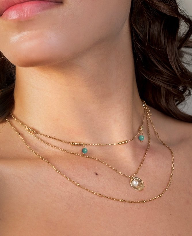 Collier en acier doré pierres + estampe + 1 keishi