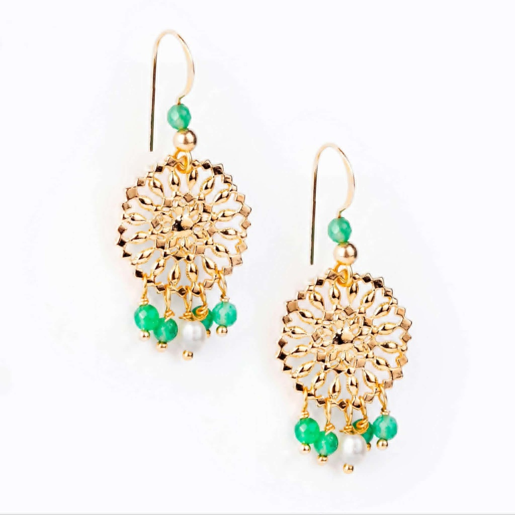BOUCLES D OREILLES ROSACE FLOCON PIERRES ET KEISHIS