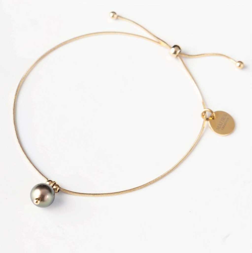 Bracelet acier doré réglable et PERLE