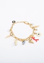 BRACELET BRELOQUES DIVERSES CORAIL ROUGE ET KEISHI - ACIER DORE