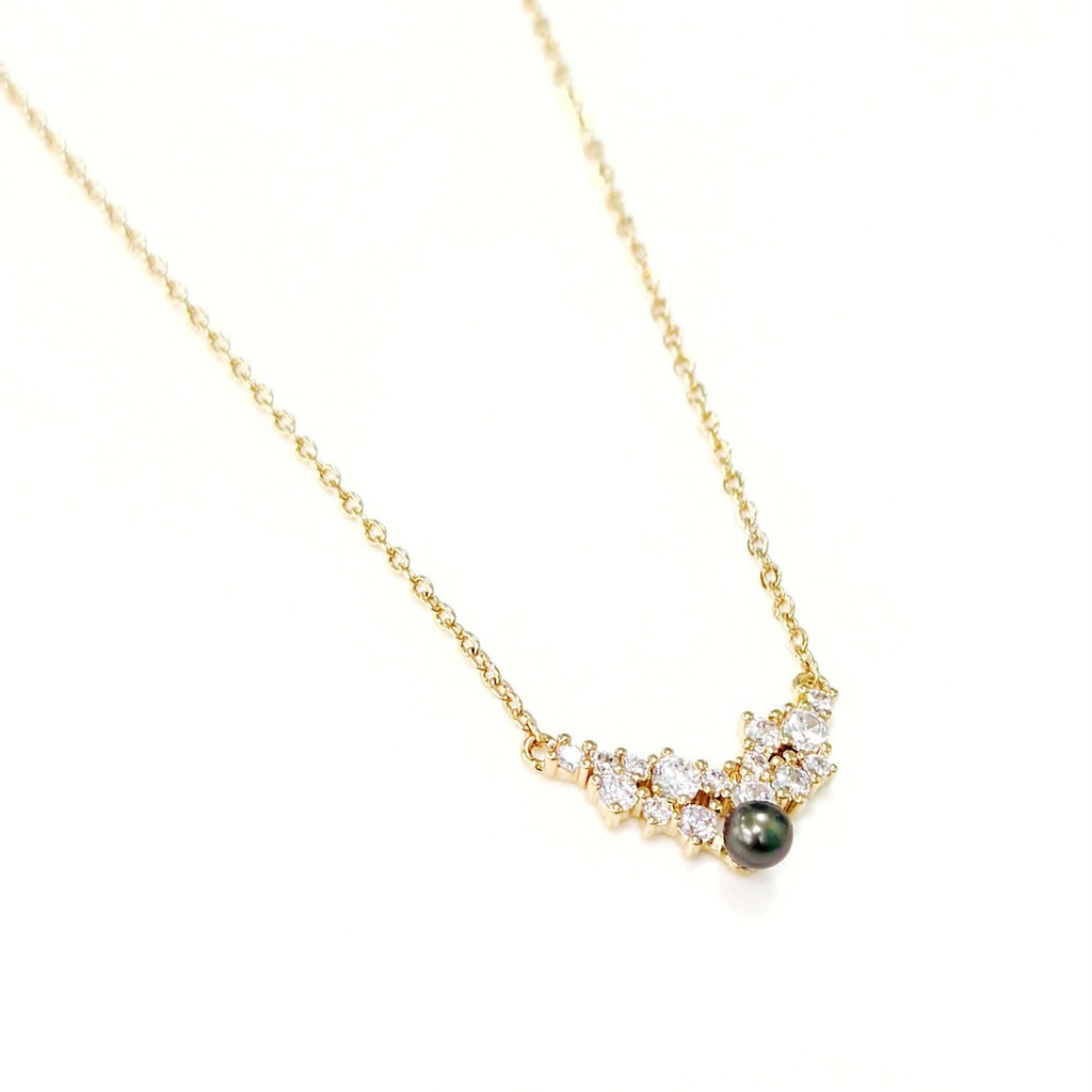 COLLIER ZIRCONS ET KEISHI - PLAQUE OR