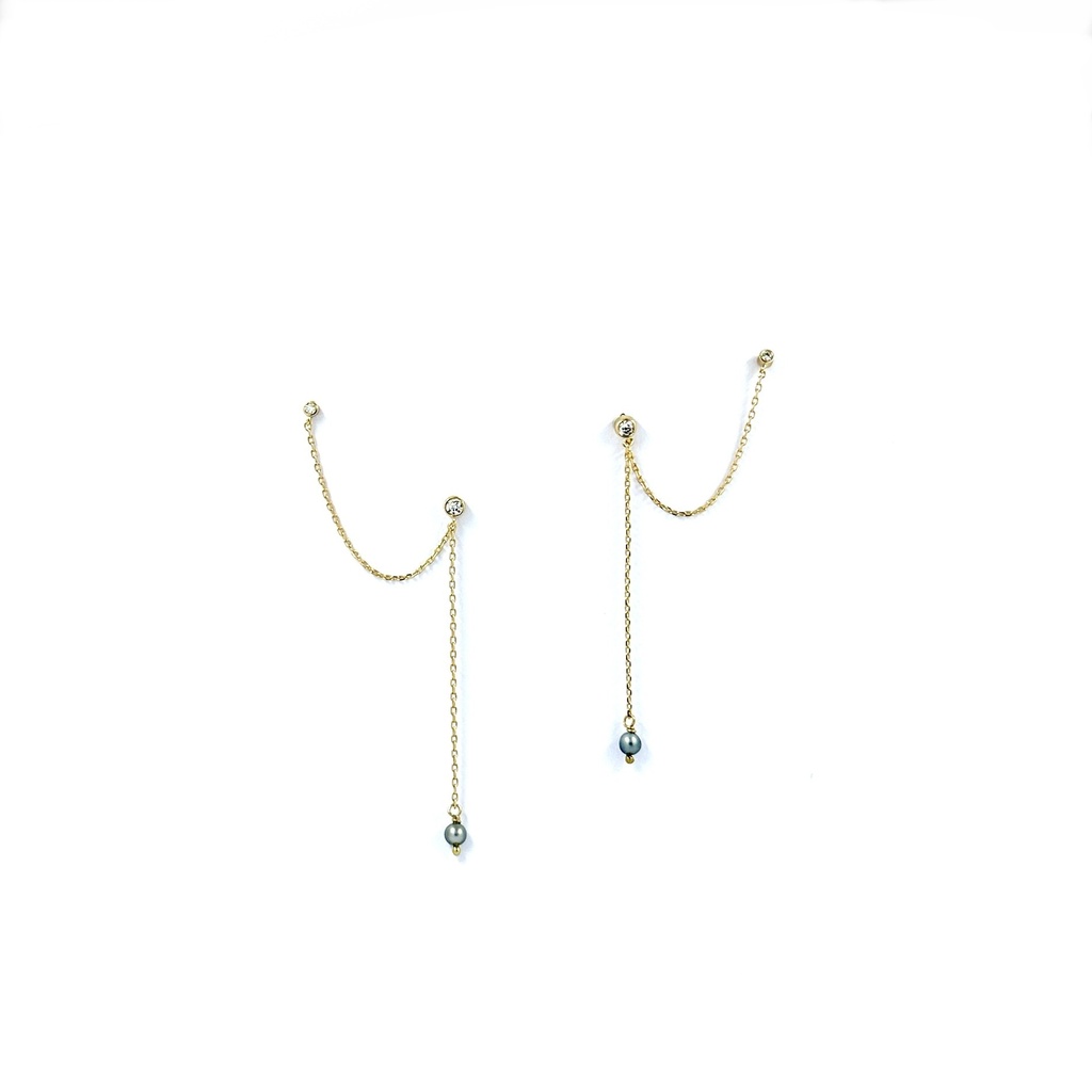 Boucles d'oreilles studs plaqué or strass et keishis