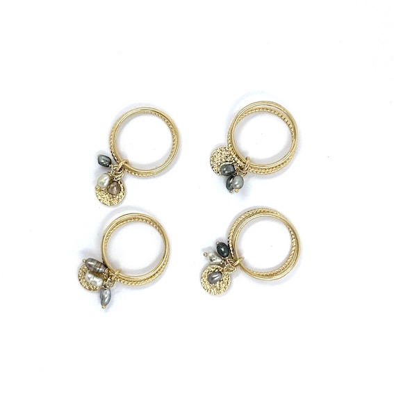 Bague doubles anneaux en plaqué or, sequin et keishis