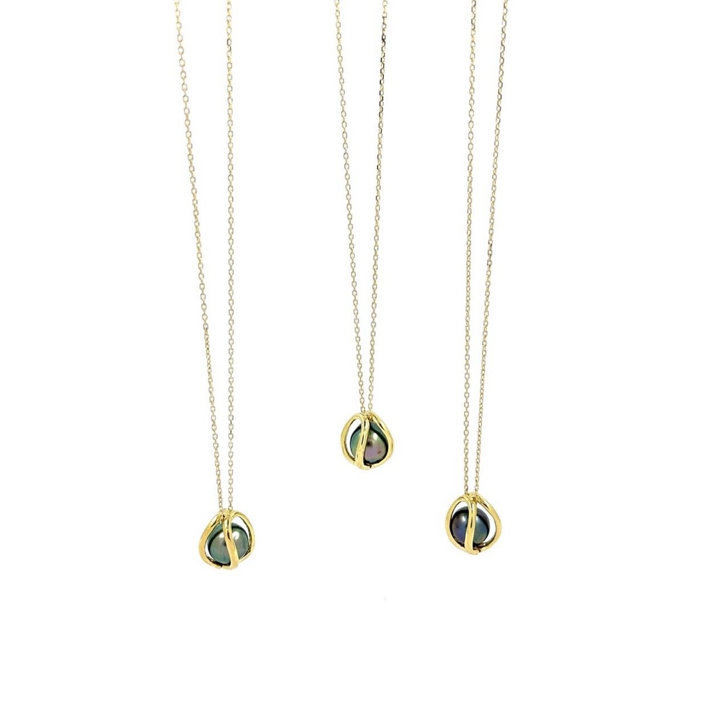 Collier Cage avec perle de Tahiti - plaqué or