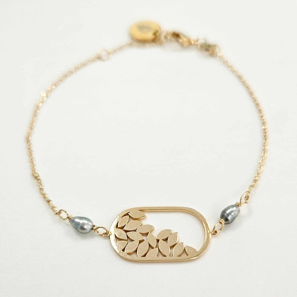 BRACELET plaqué or CADRE FEUILLES &amp; 2 KEISHIS