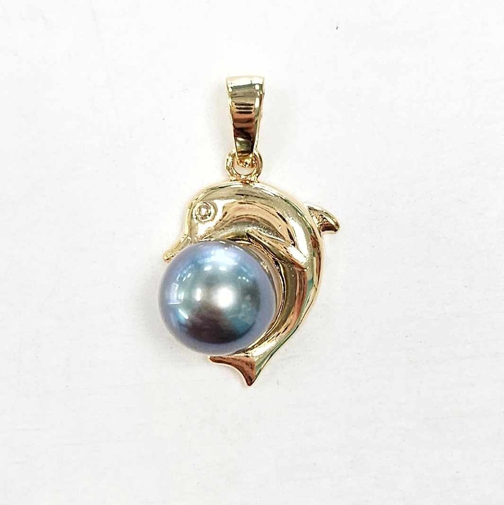 Pendentif plaqué or dauphin avec perle de Tahiti