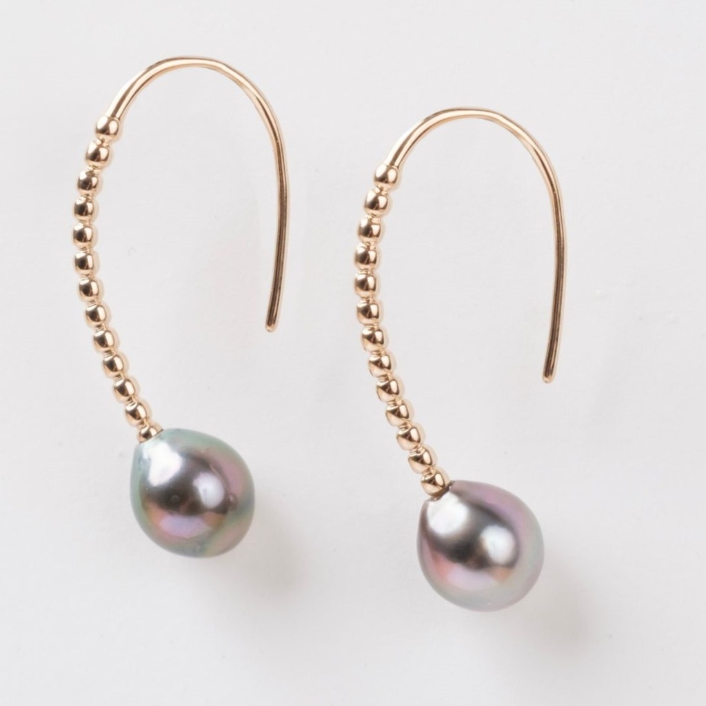 Boucles d'oreilles crochets boulettes avec perle de Tahiti