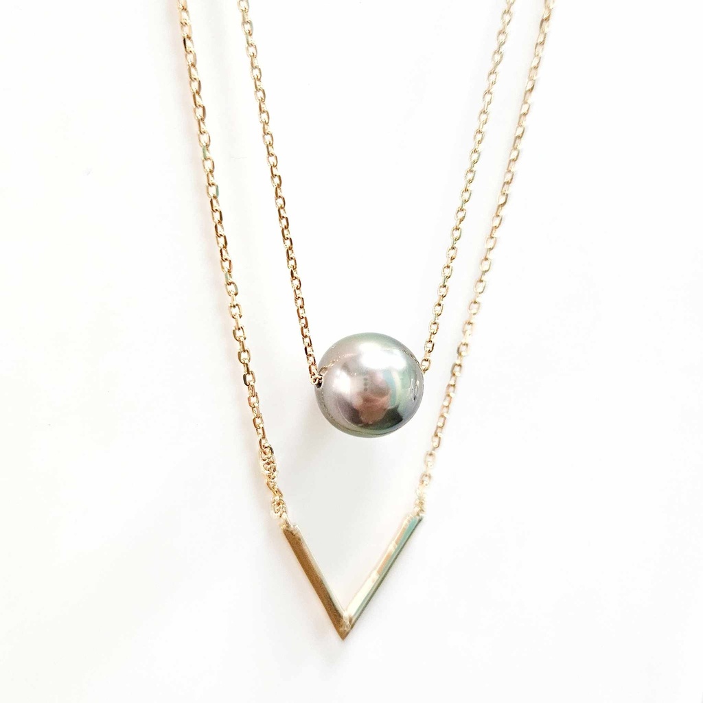 COLLIER DOUBLE V ET PERLE - plaqué or