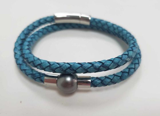 BRACELET HOMME double tours en cuir +perle