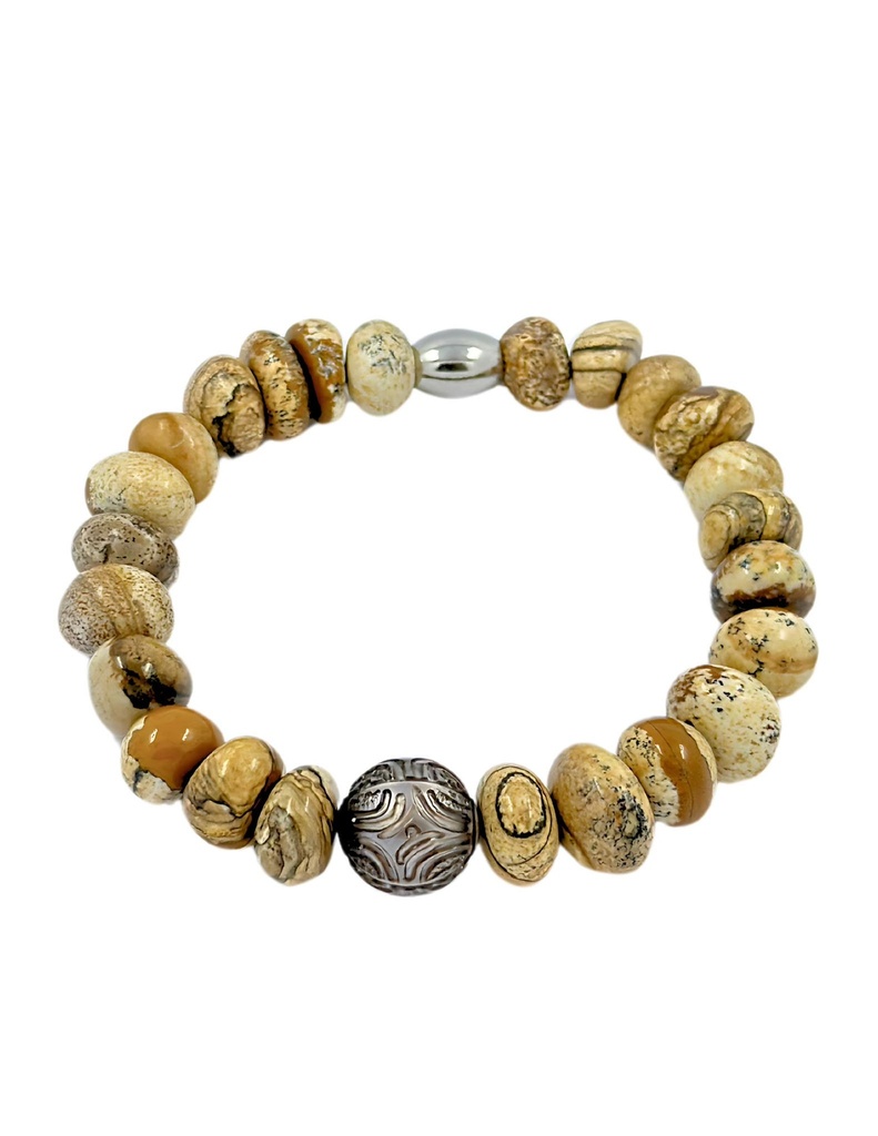 BRACELET HOMME ELASTIQUE JASPE+ perle gravée