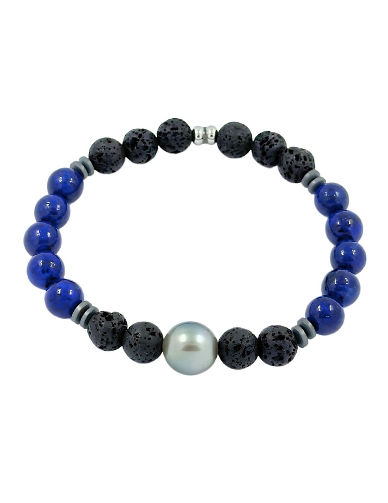BRACELET HOMME ELASTIQUE LAPIS/ PDL+ perle