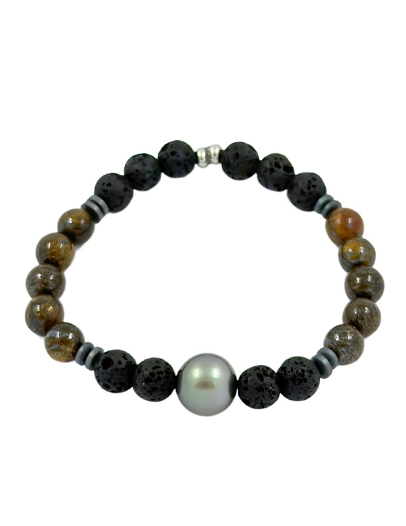 BRACELET ELASTIQUE HOMME BRONZITE/PDL ET PERLE