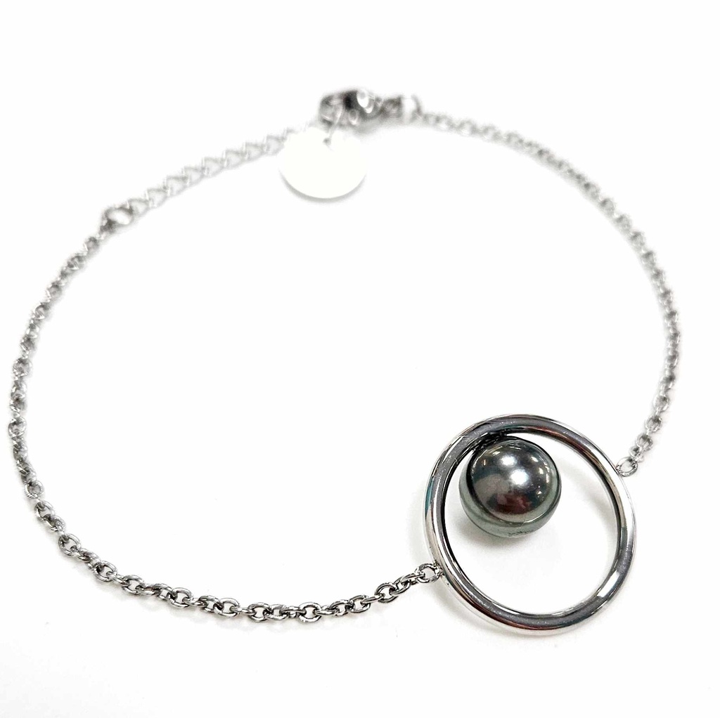 BRACELET ROND ET PERLE DE TAHITI - ACIER