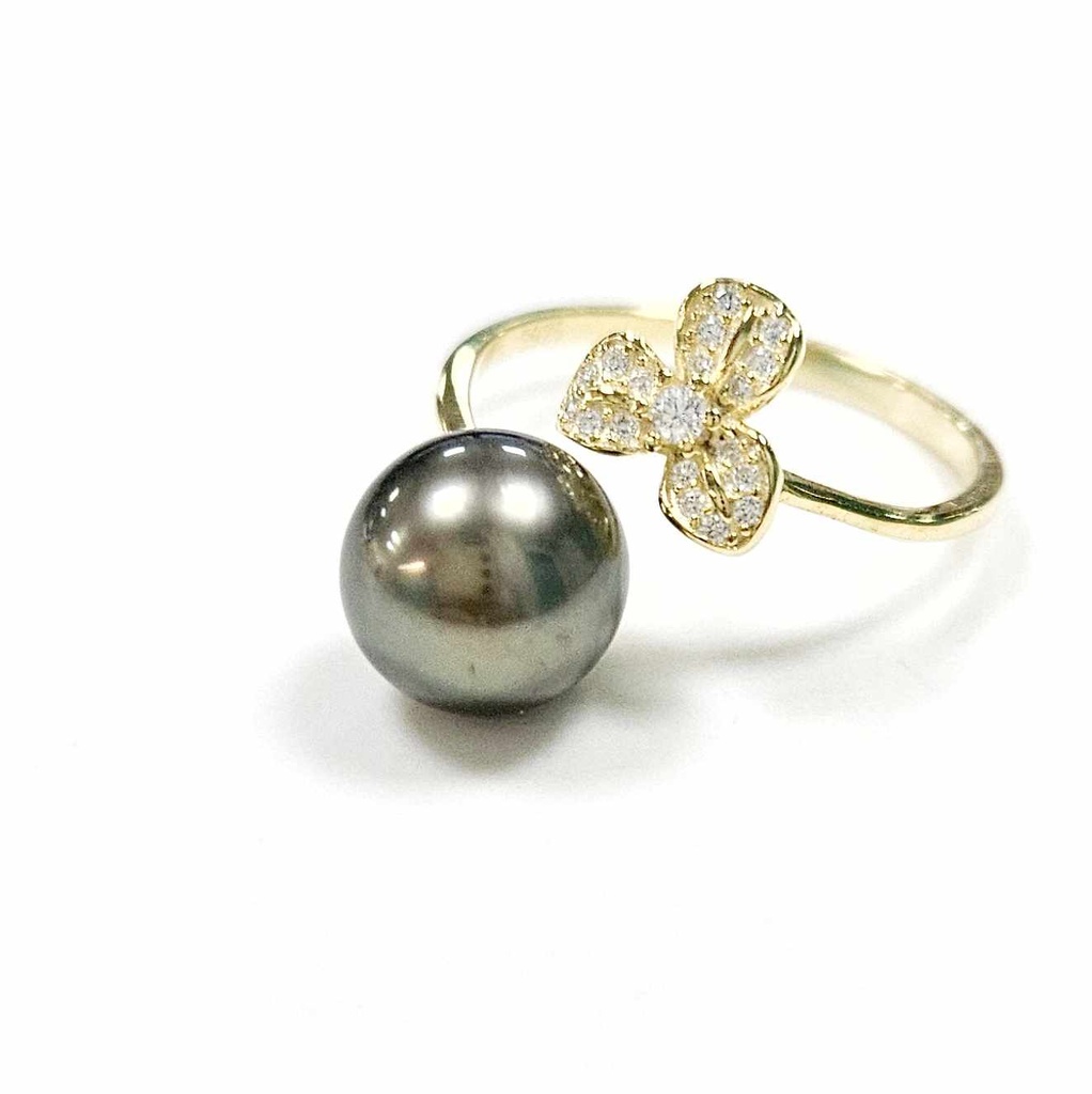 BAGUE TREFLE ZIRCONS ET PERLE - Vermeil (plaqué or sur argent)