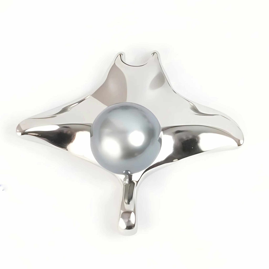 PENDENTIF RAIE ET PERLE DE TAHITI - ACIER