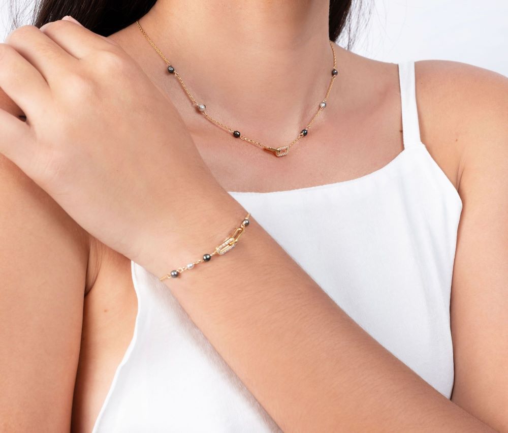 COLLIER 2 RECTANGLES 6 KEISHIS - plaqué or