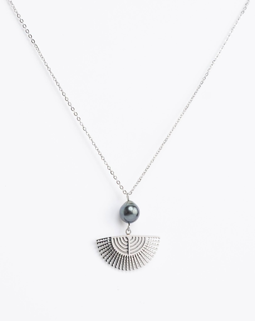 COLLIER EVENTAIL ET PERLE - ACIER