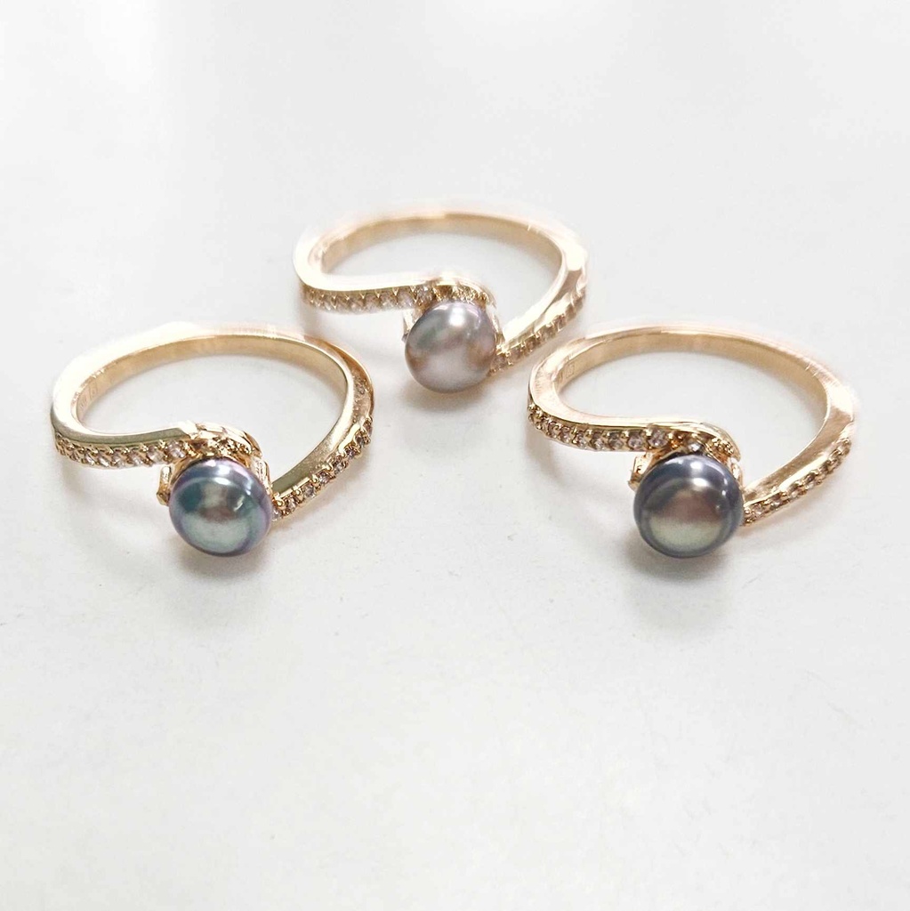 Baque stylisé zircons et keishi - plaqué or