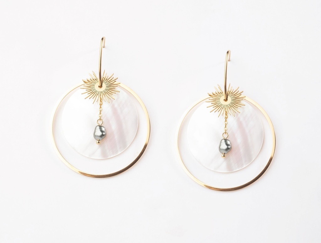 BOUCLES D OREILLES RONDES SUN KEISHI NACRE