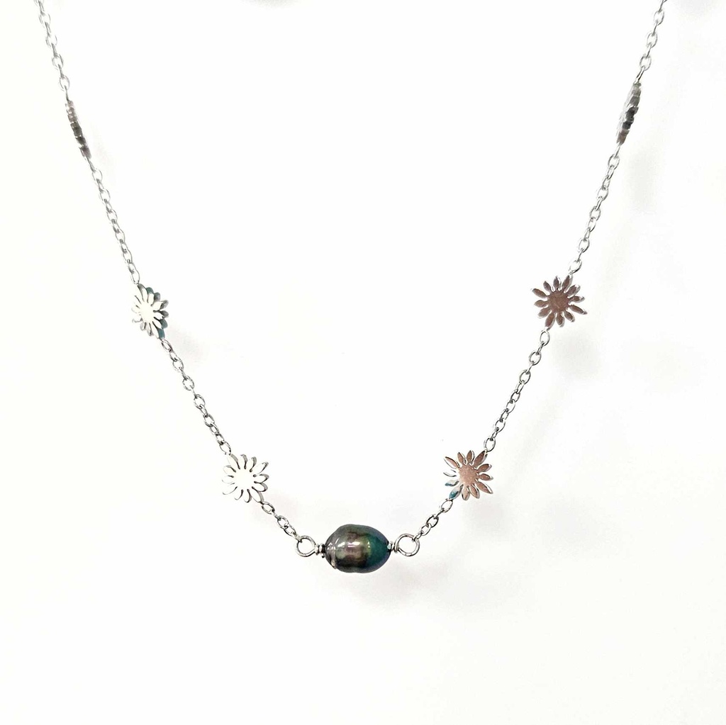 COLLIER MINI FLEURS ET KEISHI - ACIER