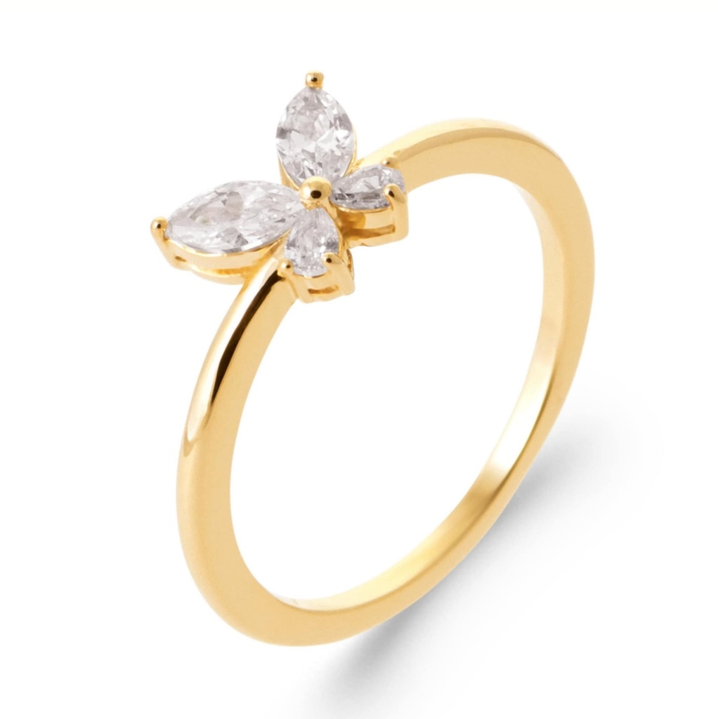 BAGUE PAPILLON ZIRCONS - PLAQUE OR