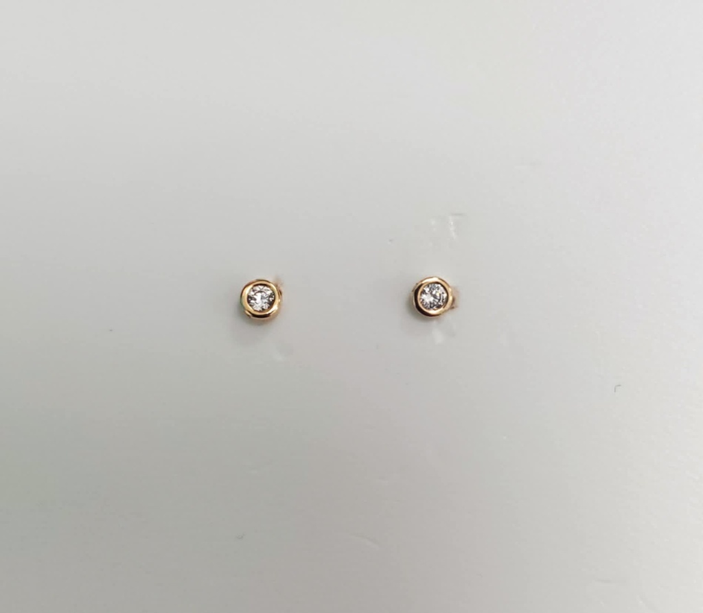STUDS MINI ZIRCON SERTI CLOS - ROND - PLAQUE OR