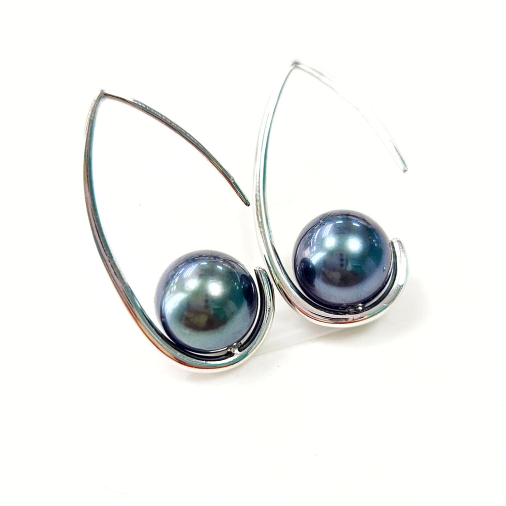 BOUCLES D OREILLES GOUTTE ET PERLE DE TAHITI - ARGENT