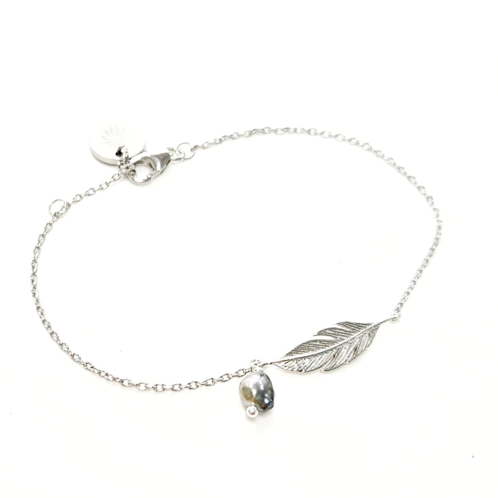 BRACELET PLUME ET KEISHI - ARGENT