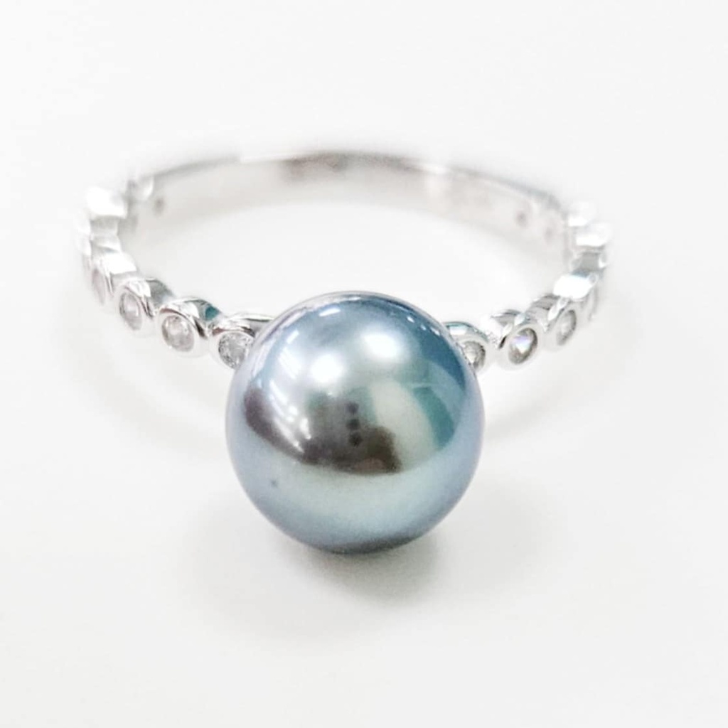 BAGUE ZIRCONS CLOS ET PERLES DE TAHITI