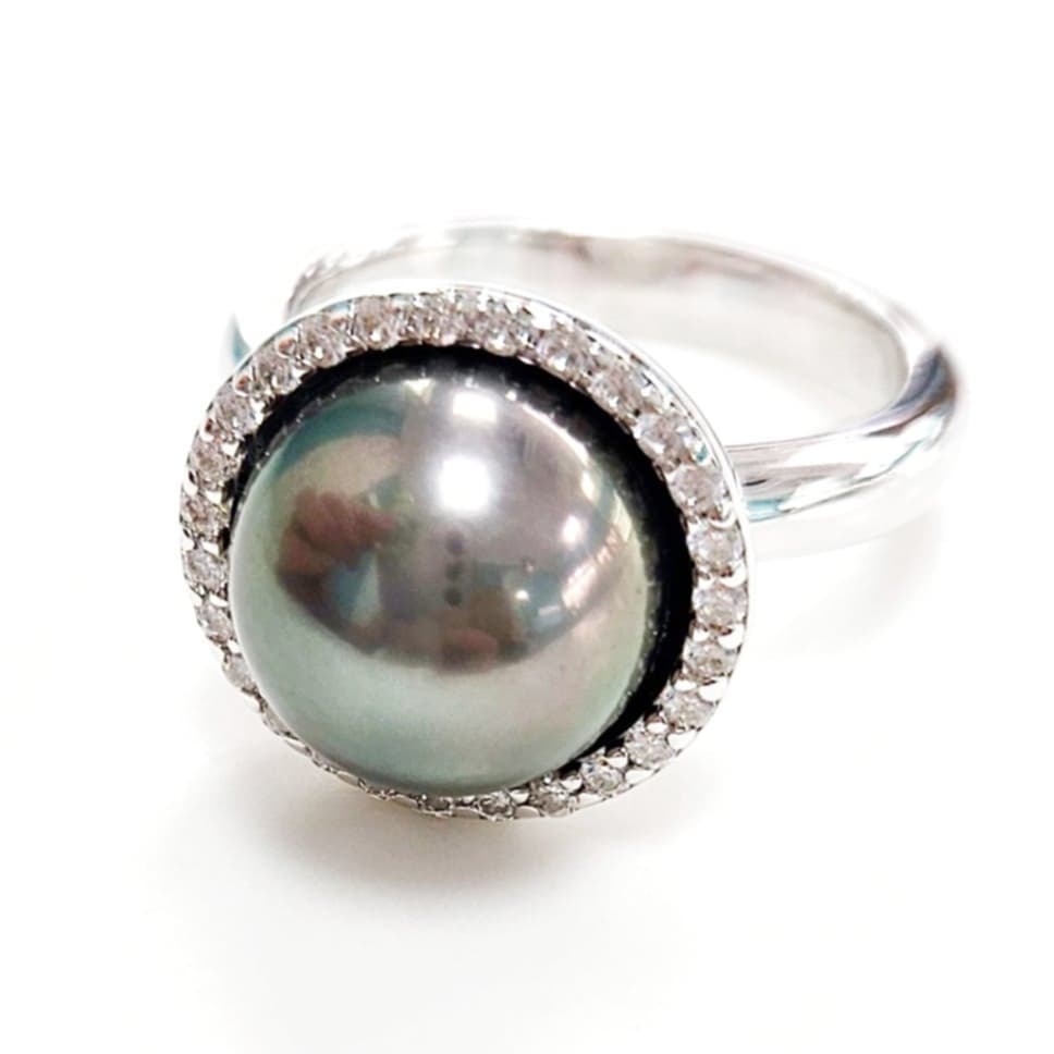 BAGUE COUPELLE ZIRCONS ET PERLE DE TAHITI - ARGENT