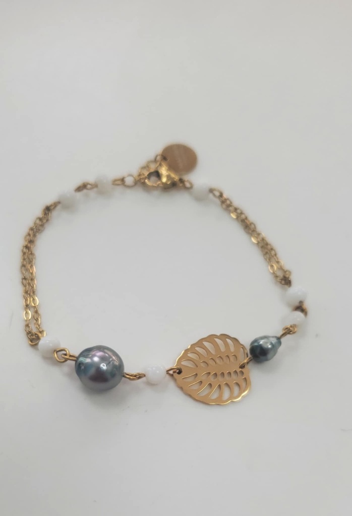 BRACELET ACIER DORE APE PERLE ET KEISHIS