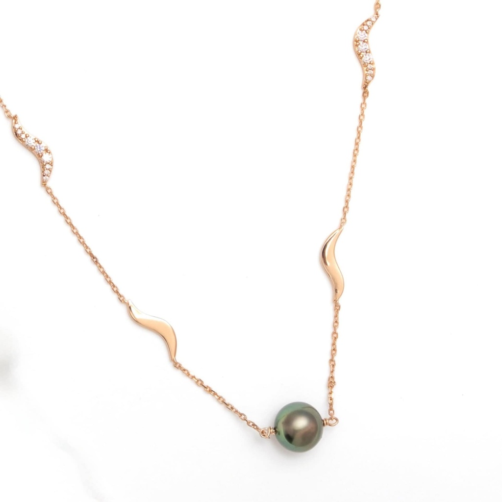 Collier en plaqué or zircon VAGUE 1 perle de Tahiti
