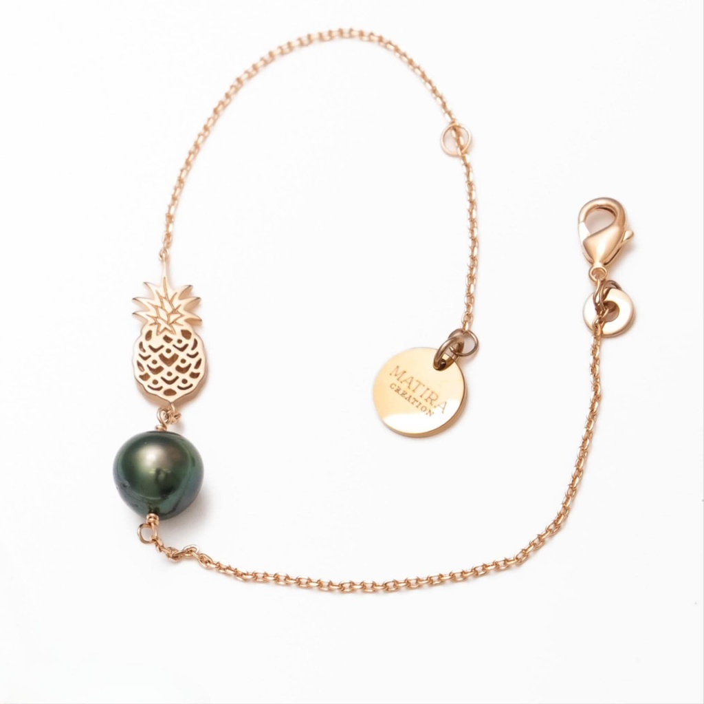 Bracelet plaqué or ananas 1 perle de tahiti