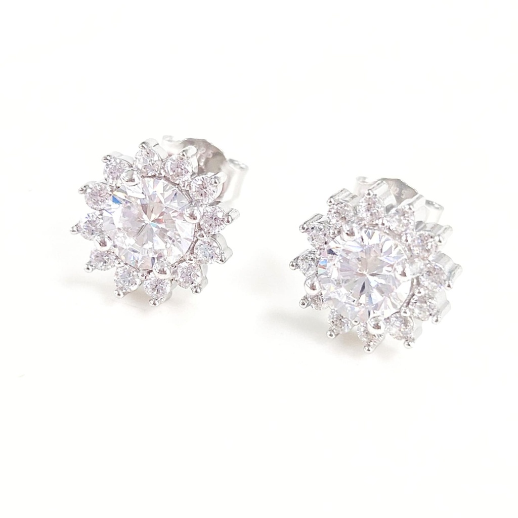 BOUCLES D OREILLES ZIRCONS FLEUR - ARGENT
