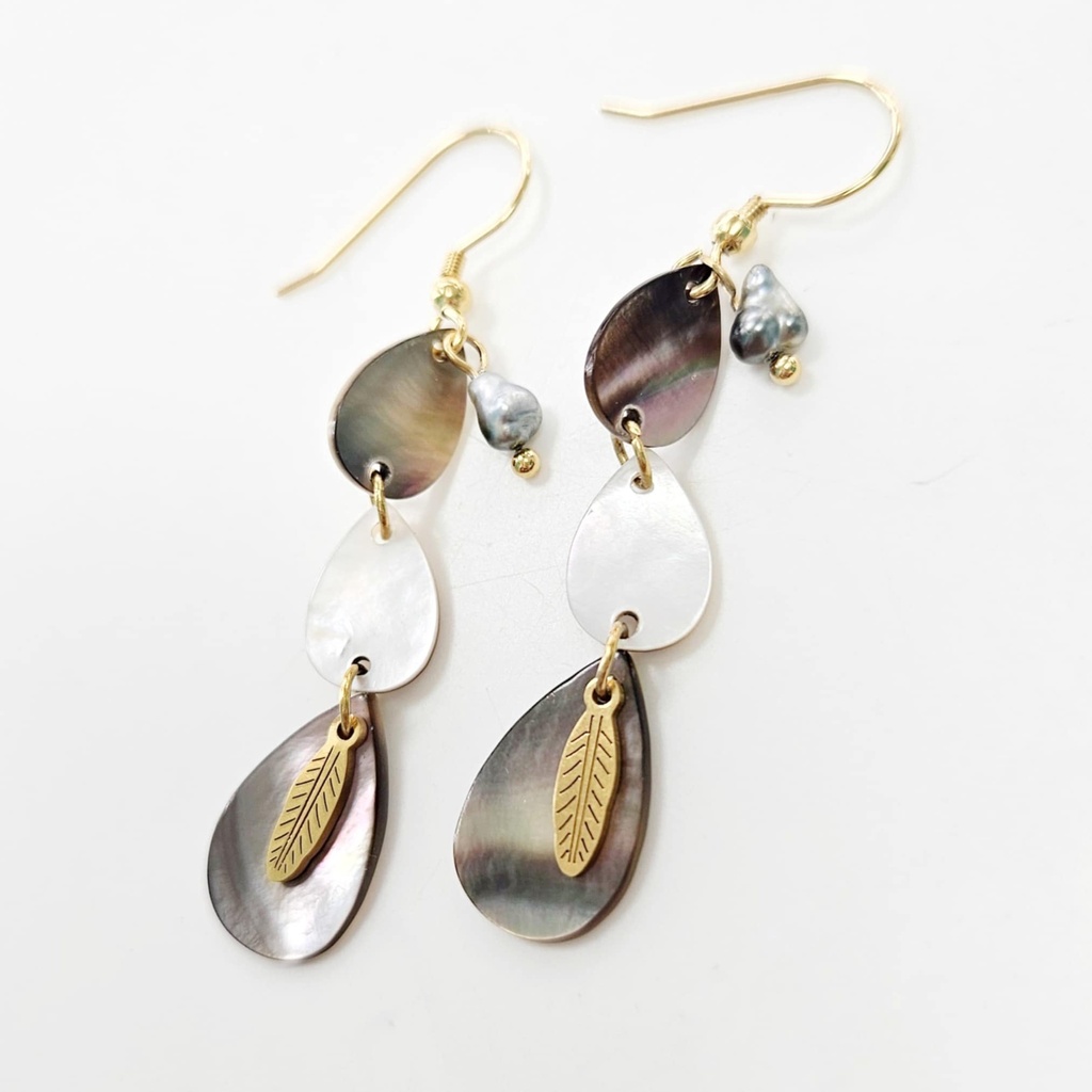 BOUCLES D OREILLES NACRES KEISHI ET COQUILLAGE - ACIER DORE