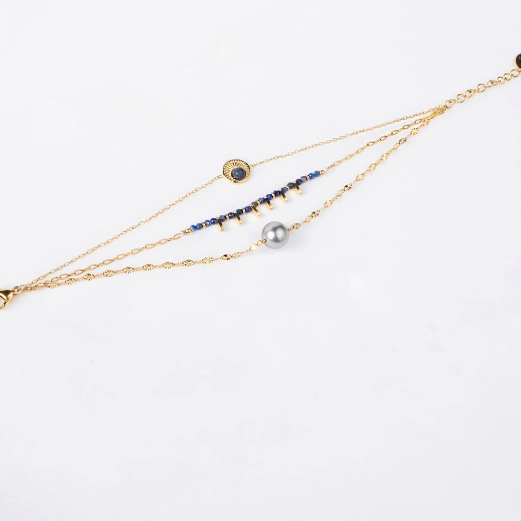 BRACELET 3 RANGS ESMERALDA BLEU - ACIER DORE - CAPSULE