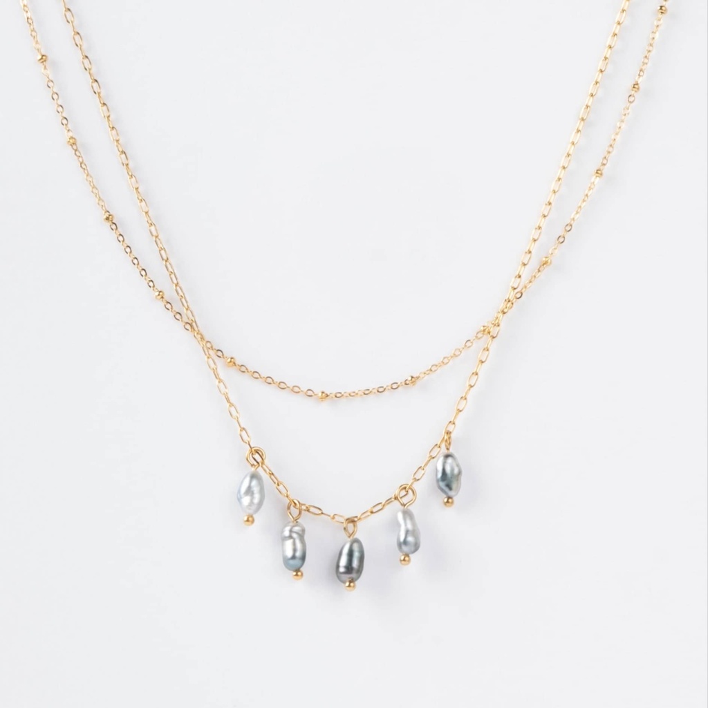 COLLIER DOUBLE 5 KEISHIS BRELOQUES - ACIER DORE