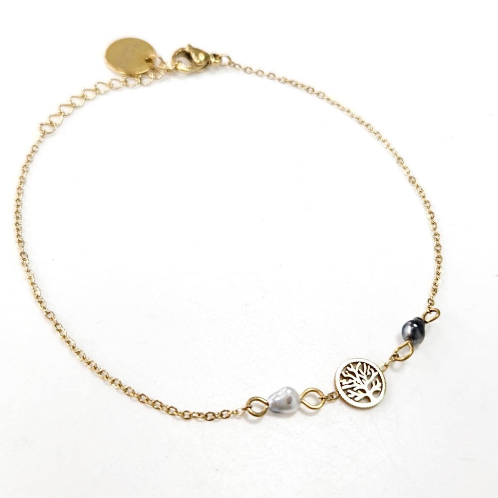 BRACELET MINI ARBRE DE VIE ET 2 KEISHIS - ACIER DORE