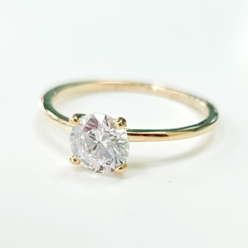 BAGUE FINE SOLITAIRE ZIRCON - PLAQUE OR