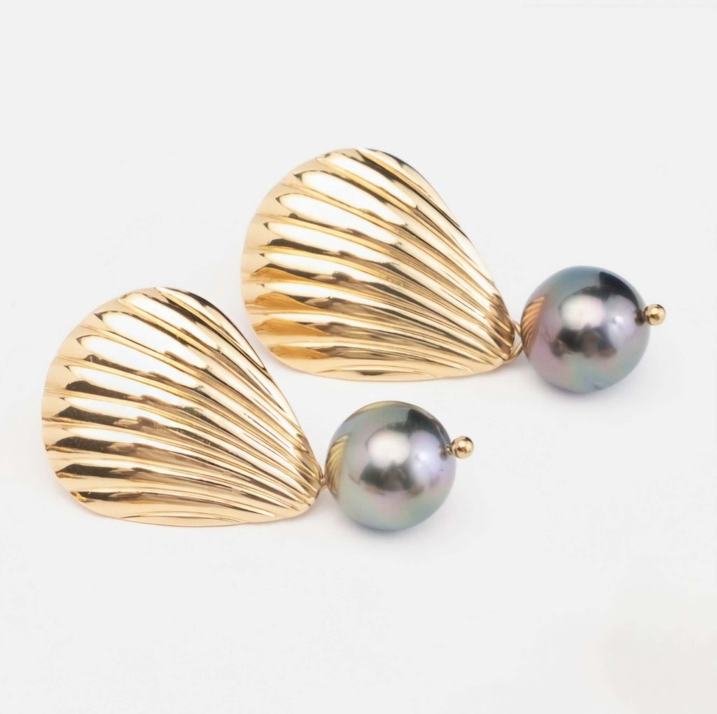 STUDS SHELL ET PERLE - ACIER DORE