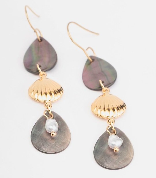 BOUCLES D OREILLES NACRES, SHELL ET KEISHI - ACIER DORE