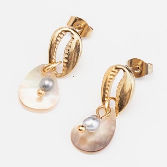 BOUCLES D OREILLES MINI CORI MINI NACRE ET KEISHI - ACIER DORE