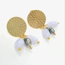 Boucles d'oreilles acier doré estampe + pierres lavandes + keishis