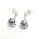 Boucles d'oreilles en argent rhodié, zircons et perle