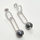 BOUCLES D OREILLES ARGENT RECTANGLE ET PERLE