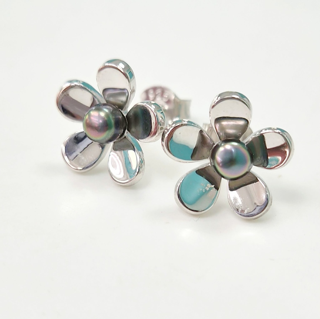 BOUCLES D OREILLES ARGENT FLEUR 5 PETALES ET KEISHIS